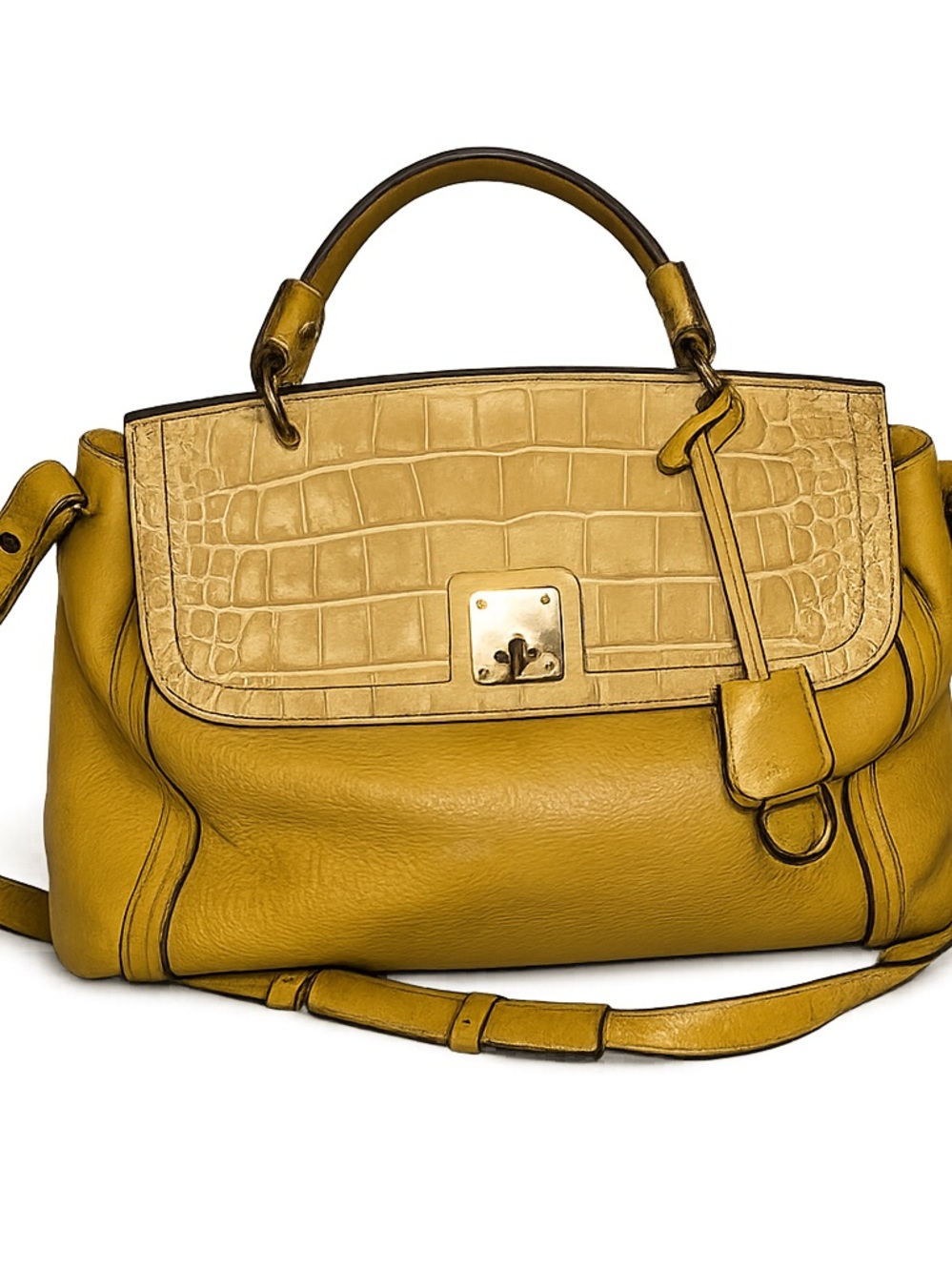 Great MCM Large Yellow Leather Top-Handle Satchel Bag